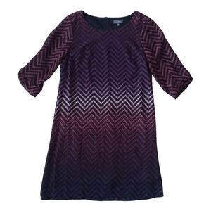 Luxology Shades of Purple Ombre Chevron Print Knee Length Shift Dress Size 6